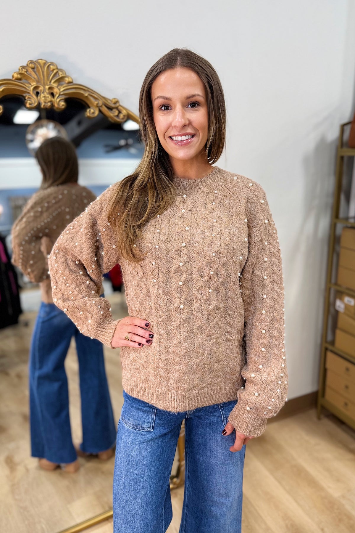 Girls in Pearls Sweater Taupe