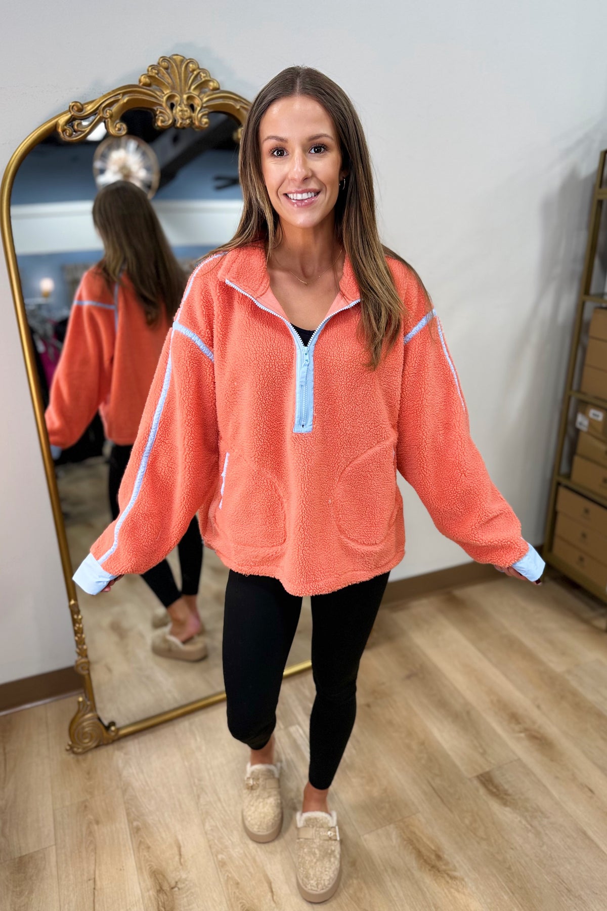 Fleece Fashion Quarter Zip Coral