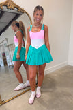 Colorblock Frill Strap Active Dress Pink Green