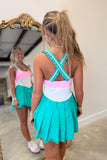 Colorblock Frill Strap Active Dress Pink Green