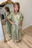 Heirloom Pleats Puff Sleeve Top Olive