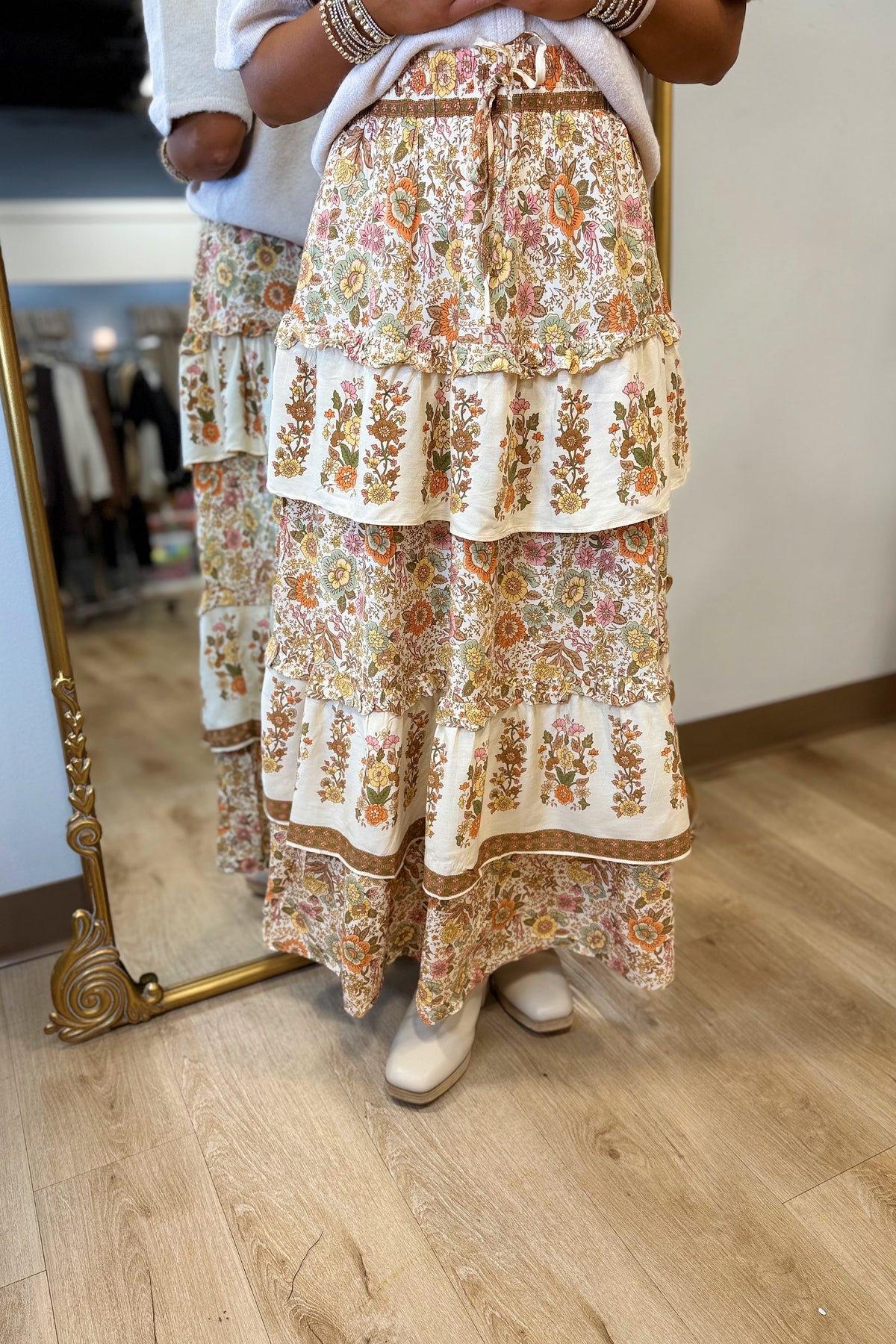 Maple Blossom Midi Skirt Cream