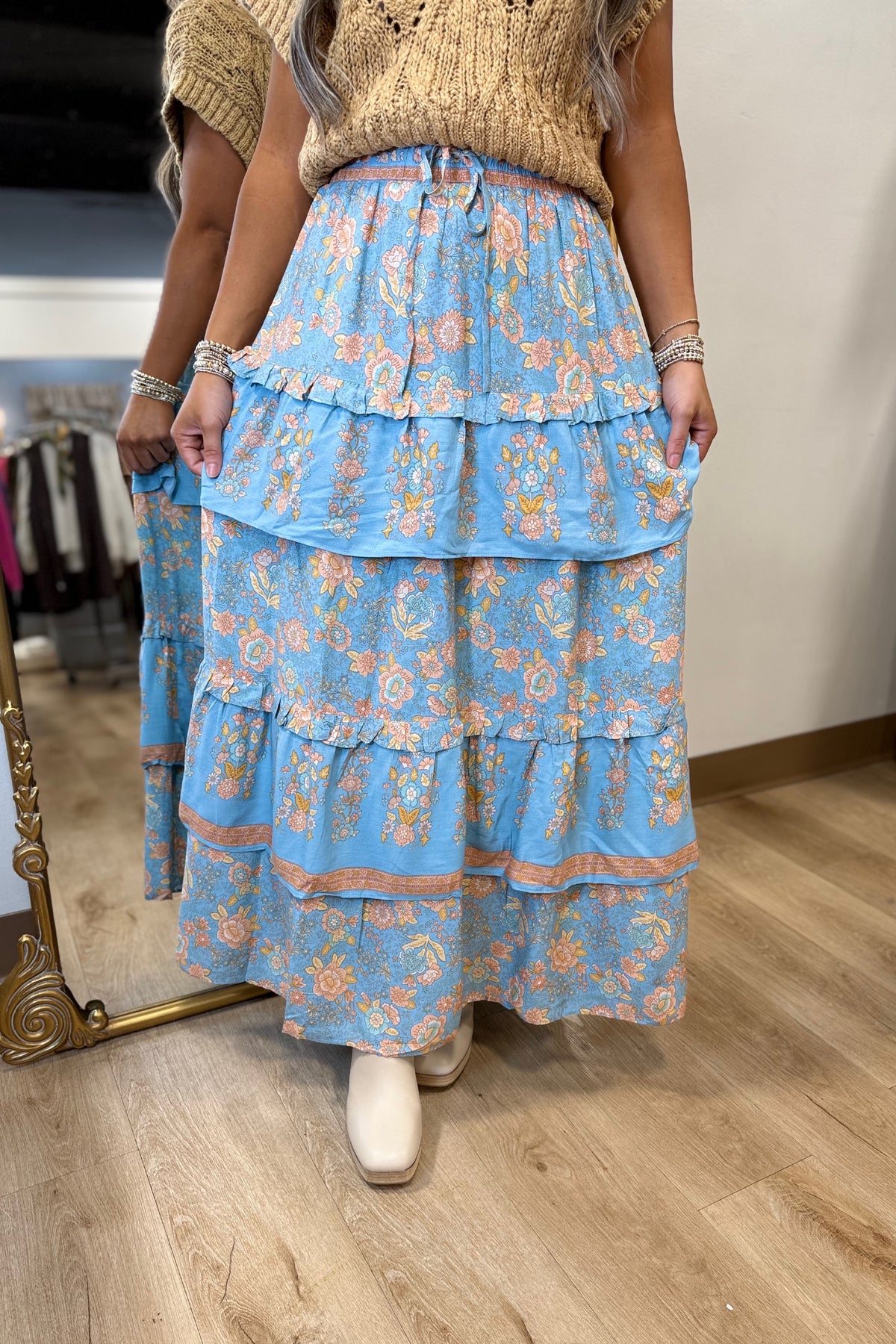 Blooming Blue Floral Midi Skirt