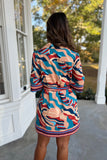 Abstract Print Belted Mini Dress