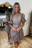 Smokey Suede Puff Sleeve Dress Mocha