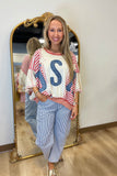 Usa Patchwork Stripes Tee Denim
