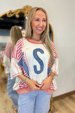 Usa Patchwork Stripes Tee Denim