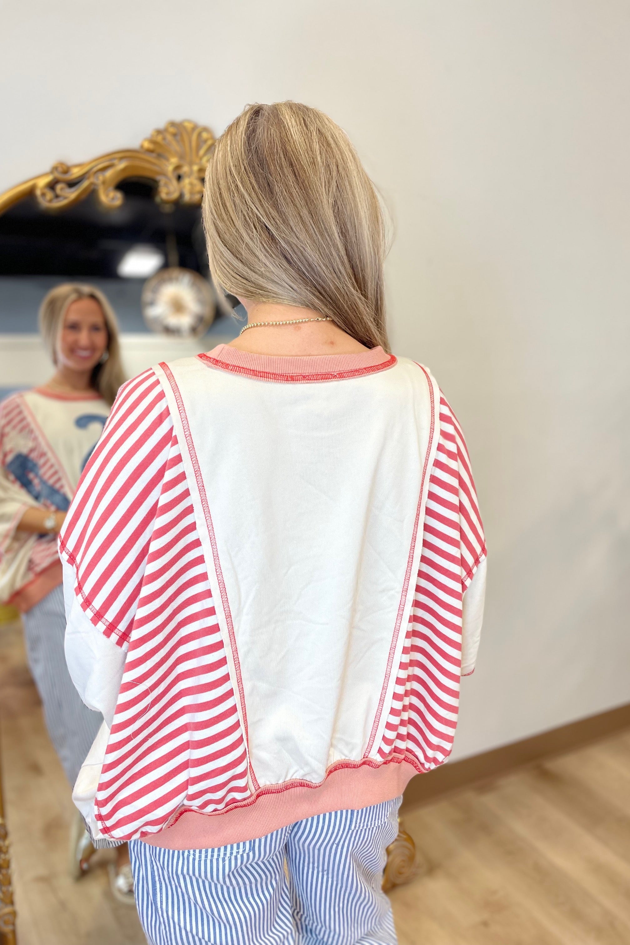 Usa Patchwork Stripes Tee Denim
