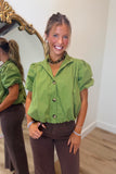 Cute as a Button Bubble Blouse Olive