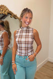 Endless Possibilities Sleeveless Plaid Top Brown