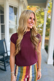 Stay Awhile Mock Neck Cap Sleeve Sweater Maroon