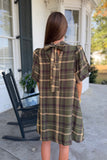 Family Time Plaid Dress Olive
