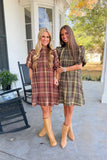 Family Time Plaid Dress Brown