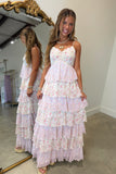 Romantic Floral Tiered Maxi Dress Pink