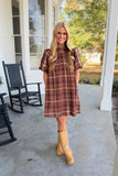 Family Time Plaid Dress Brown