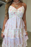 Romantic Floral Tiered Maxi Dress Pink