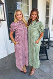 Pie Baking Puff Sleeve Plaid Dress Green