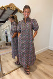 Lattice Rose Midi Dress Brown