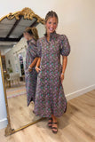 Lattice Rose Midi Dress Brown