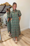 Lattice Rose Midi Dress Pine Green