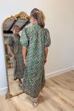 Lattice Rose Midi Dress Pine Green