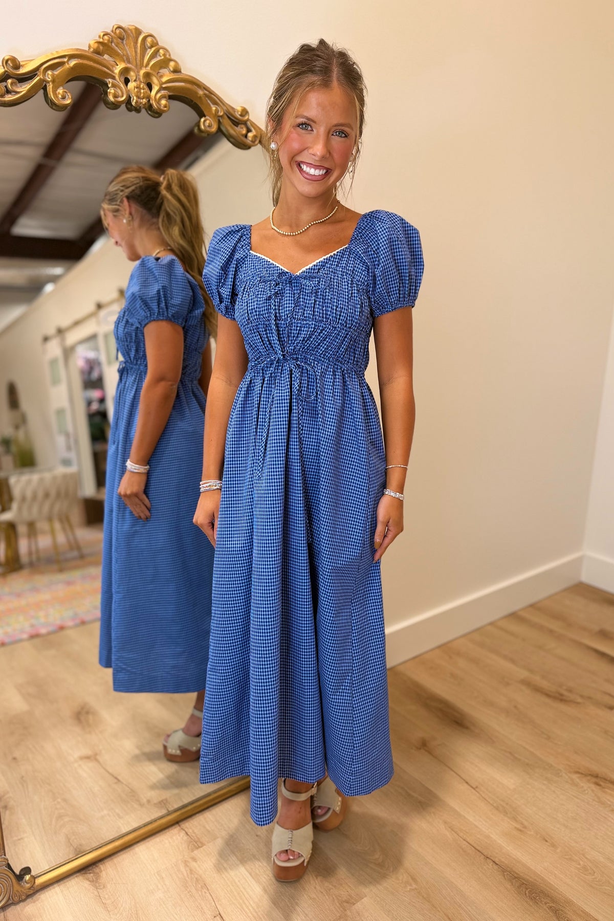 Feels Like Fall Plaid Dress Blue