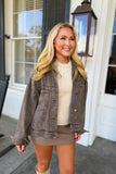 Gratitude Oversized Washed Denim Jacket Brown