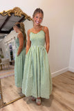 Gingham Gathering Midi Dress Green