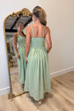 Gingham Gathering Midi Dress Green
