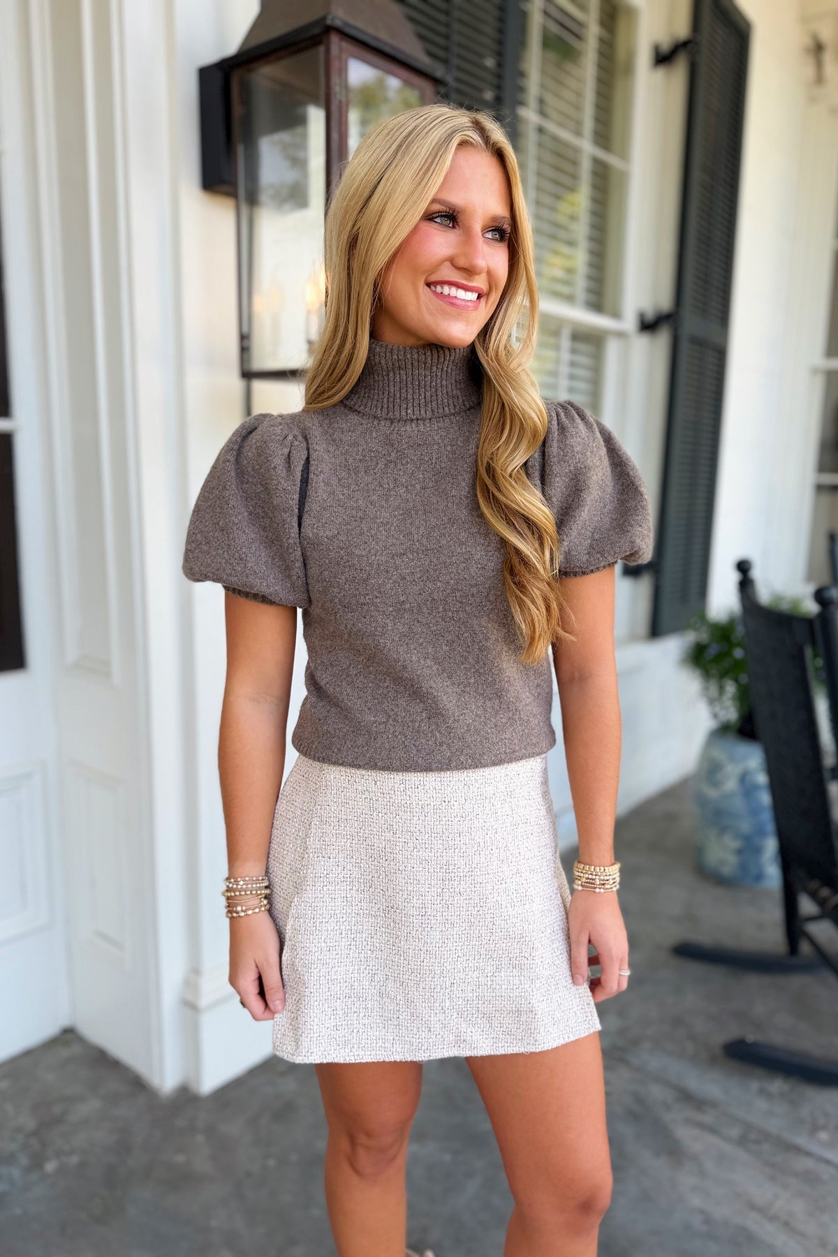 Stuffed Mock Neck Sweater Mocha
