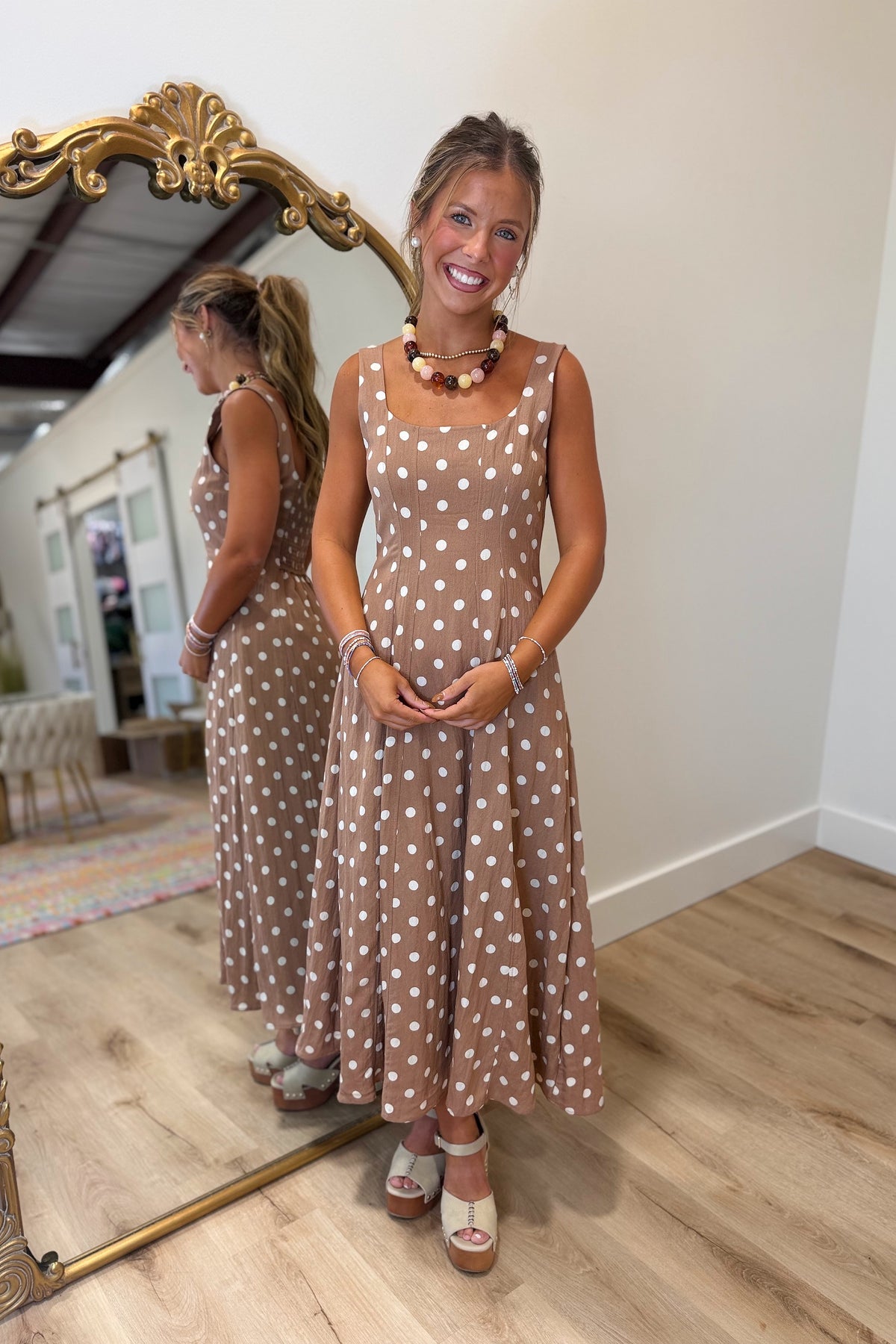 Luxe Latte Polka Dot Dress