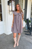 Friendsgiving Plaid Collard Dress Brown