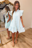 Umgee Stripe Smocked Ruffle Dress Mint