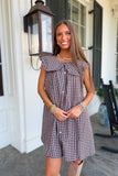 Friendsgiving Plaid Collard Dress Brown