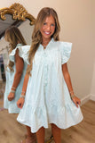 Umgee Stripe Smocked Ruffle Dress Mint