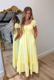 Cottage Cotton Puff Sleeve Dress Yellow