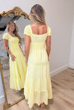 Cottage Cotton Puff Sleeve Dress Yellow