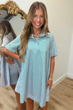 Palm Summer Striped Shirt Dress Pink Green