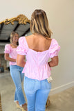 Southern Saturday Puff Sleeve Top Pink