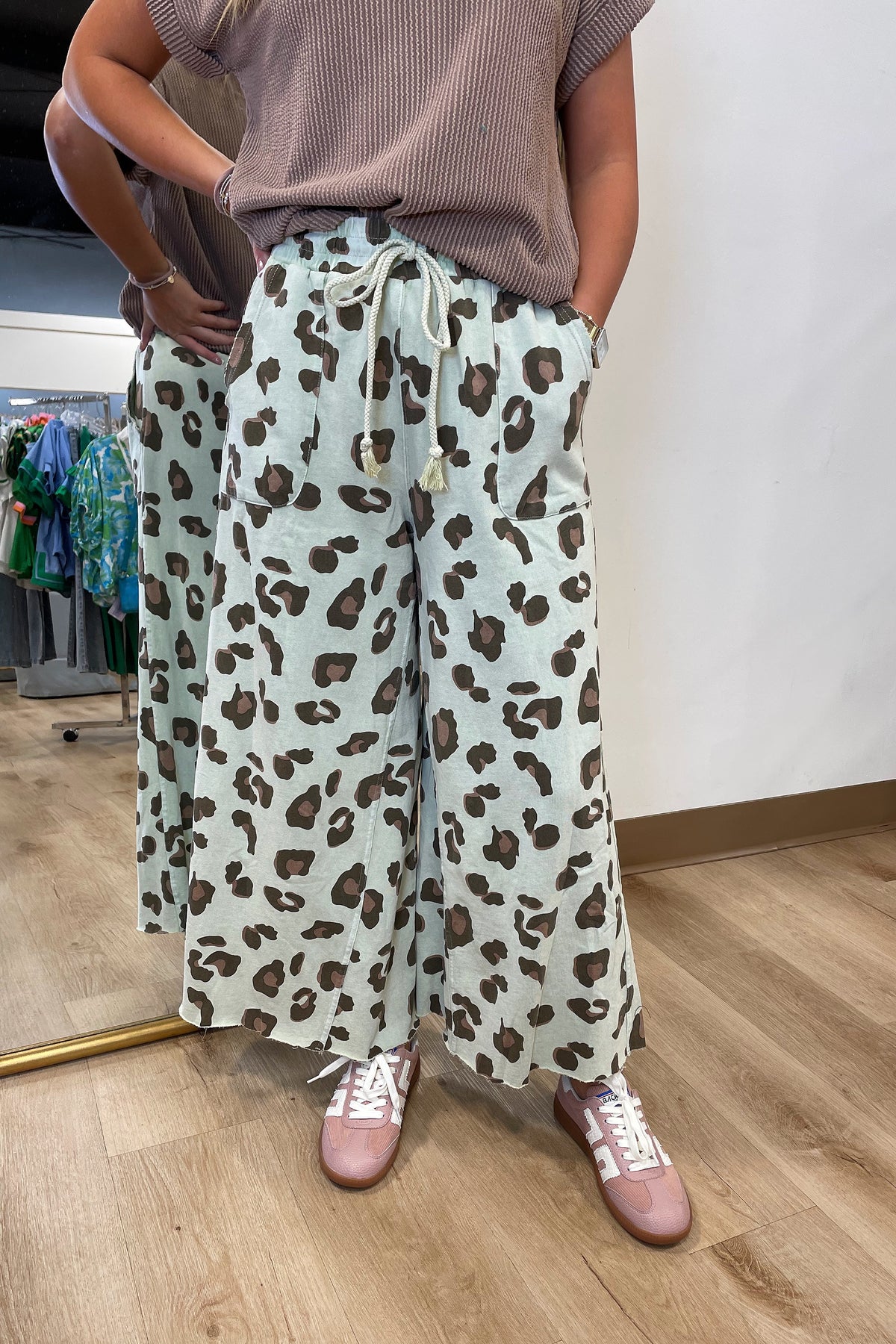 Tyler Wide Leg Pant Sage Leopard