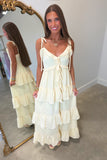 Soft Ruffles Shoulder Tie Maxi Dress Yellow