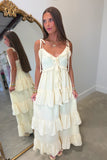 Soft Ruffles Shoulder Tie Maxi Dress Yellow