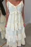 Soft Ruffles Shoulder Tie Maxi Dress Yellow