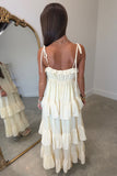 Soft Ruffles Shoulder Tie Maxi Dress Yellow