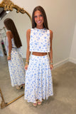 Fields of Floral Midi Skirt Set Blue