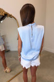 Ava Draped Neck Satin Top Blue