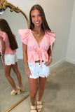 April Awaits V Neck Top Coral