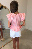 April Awaits V Neck Top Coral