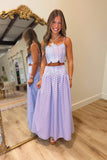 Kickoff Polka Dot Wavy Details Long Skirt Set Blue