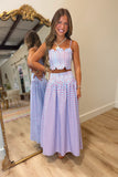 Kickoff Polka Dot Wavy Details Long Skirt Set Blue